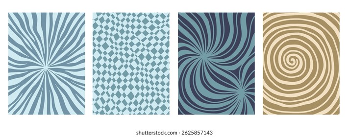 Set of Abstract Vector Backgrounds, Spiral and Psychedelic Checkerboard Patterns