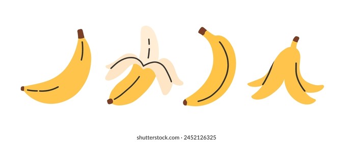 Set of abstract vector banana. Simple banana. Tropical fruit collection design for interior, poster, banner. 