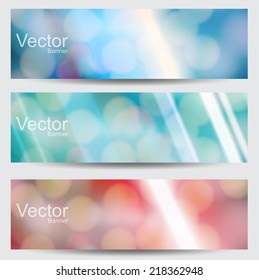 Set of Abstract vector banners  blurred background and bokeh lights