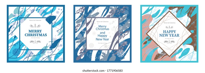 Set of abstract, vector banners, cards, posters with a congratulatory inscription, for winter holidays.