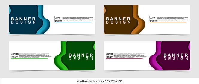 Set of abstract vector banners design. Collection of web banner template. modern template design for web, ads, flyer, poster with 4 different colors isolated on grey background