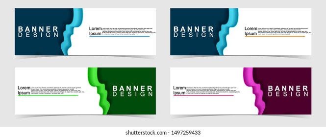 Set of abstract vector banners design. Collection of web banner template. modern template design for web, ads, flyer, poster with 4 different colors isolated on grey background
