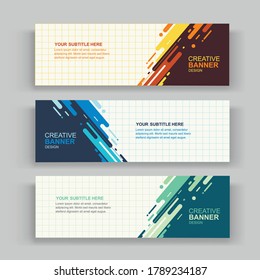 Set of abstract vector banners design. Collection of web banner template. modern template design for web, ads, flyer, poster with 3 different colors isolated on grey background