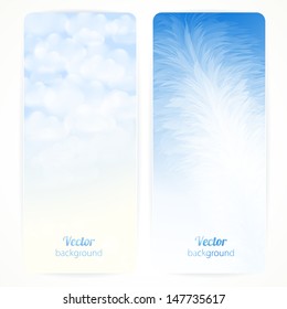 Set of abstract vector banners with feather and clouds. 