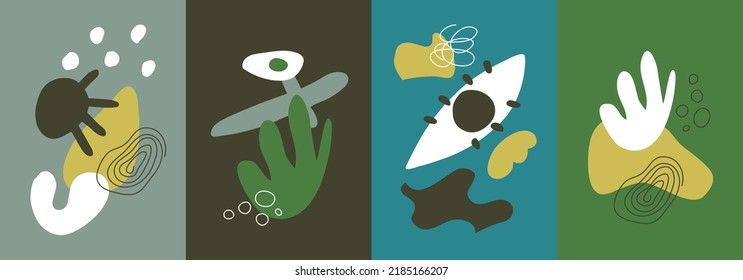 Set of abstract vector banners. Geometric collage of shape, line, blob, scribble, circle, eye, flower, spot. Design elements, contemporary illustration. Art poster, modern trendy pattern, background