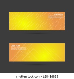 Set of abstract vector banners, header. Layout footer design. Dynamics and movement diagonal lines on orange, yellow gradient. Vector illustration. 