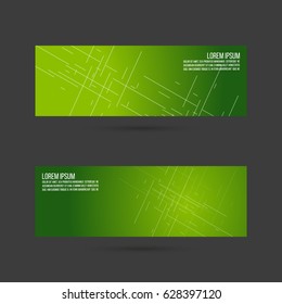 Set of abstract vector banners, header. Layout footer design. Dynamics and movement diagonal lines on green gradient. Vector illustration. 