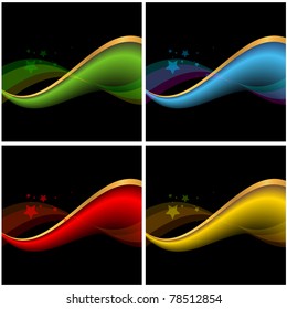 set of abstract vector banners on black backgrounds
