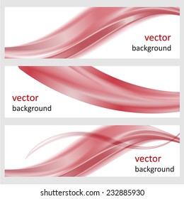 Set abstract vector banners with smooth shiny red waves