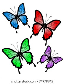 Set of abstract vector big colorful butterflies
