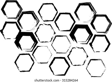 Set abstract vector black and white hexagon vector - grunge frame