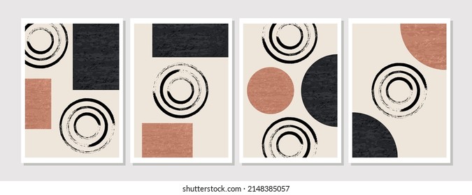 set of abstract vector boho wall decoration poster minimalist design background cover wallpaper print bohemian style