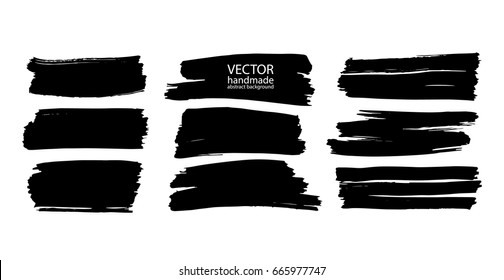 Set of abstract vector brush strokes. Black backgrounds, spots. handmade