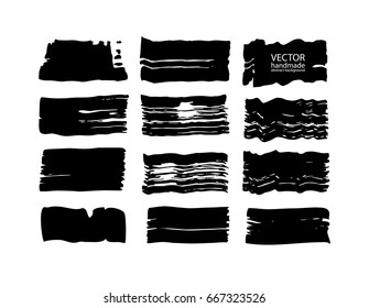Set of abstract vector brush strokes. Black backgrounds, spots. handmade