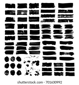 Set of abstract vector brush strokes. Black backgrounds, spots. handmade