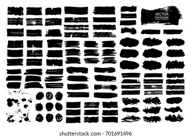 Set of abstract vector brush strokes. Black backgrounds, spots. handmade