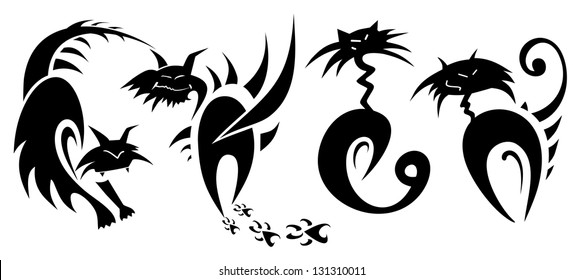 Set of abstract vector cats tattoo