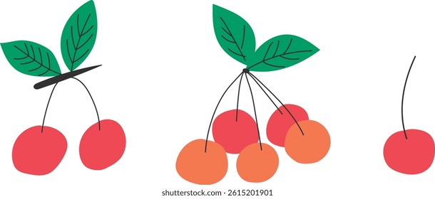 Set of abstract vector cherries. Simple cherry. Tropical fruits collection design for interior, postcard, sticker, poster, banner.
