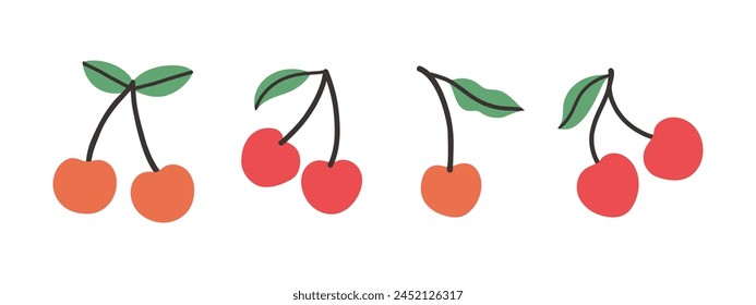 Set of abstract vector cherry. Simple cherry. Tropical fruit collection design for interior, poster, banner. 