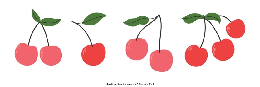 Set of abstract vector cherry. Simple cherry. Organic  fruit for juice, smoothie or healthy food. Fruit collection design for interior, poster, banner.Vector 