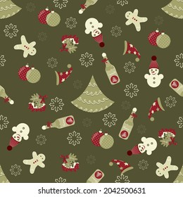 Set of abstract vector Christmas symbols. Seamless vector illustration.