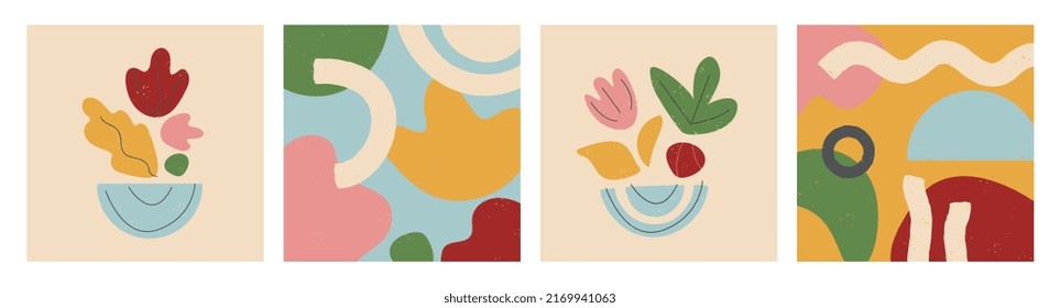 A set of abstract vector collages with hand-drawn organic shapes, textures and graphic elements. Fashionable modern design for posters, social networks, banners, invitations, covers, prints