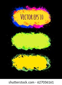 Set of abstract vector colorful brush stains. Hand drawn rainbow colored design elements for business cards, invitations, gift cards, flyers and brochures.