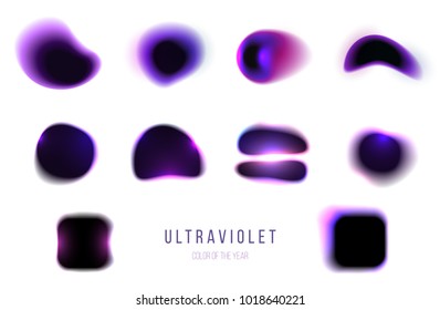 Set of abstract vector colorful ultraviolet blurred shapes isolated on white background. Trendy vibrant template for design cover, poster, banner. Modern collection gradient form.
