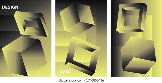 Set of abstract vector cover design  with 3d shapes.  Gradient illustration with green colors