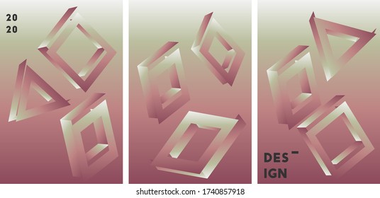 Conjunto de diseño abstracto de portada vectorial con formas 3d.  Ilustración degradada con colores pastel suaves