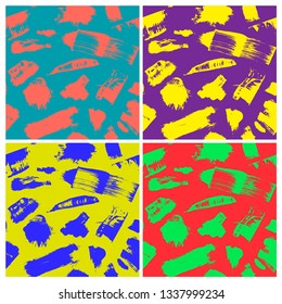 Set of Abstract vector creative seamless pattern with brush strokes. Colorful background for printing brochure, poster, card, print, textile, magazines, sportswear. Vector illustration.