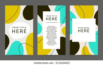 Set of abstract vector design social media post templates. Abstract organic shapes and outlines. 