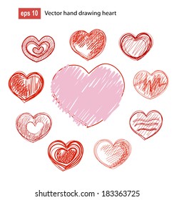 Set of abstract vector drawings of hearts