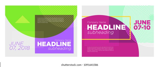 Set of Abstract Vector Dynamic Backgrounds. Modern Minimal Geometric Design. Advertising Poster Template for Conference, Online Courses, Master Class, Webinar, Business Event Announcement. Flat Style.