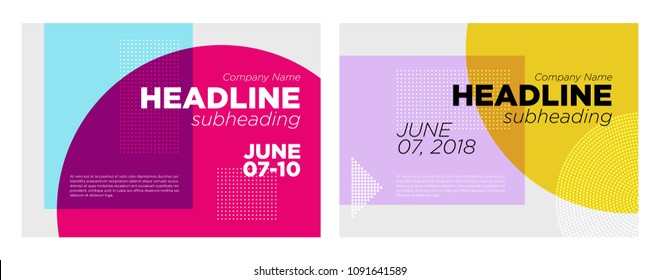 Set of Abstract Vector Dynamic Backgrounds. Modern Minimal Geometric Design. Advertising Poster Template for Conference, Online Courses, Master Class, Webinar, Business Event Announcement. Flat Style.