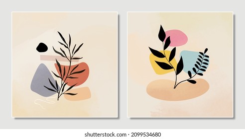 Set abstract vector EPS 10 geometry shapes illustration hand drawn painted contemporary aesthetic mid century modern art Scandinavian nordic design style printable