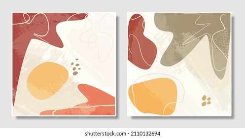 Set abstract vector EPS 10 geometry shapes illustration hand drawn painted contemporary aesthetic mid century modern art Scandinavian nordic design style printable