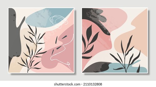 Set abstract vector EPS 10 geometry shapes illustration hand drawn painted contemporary aesthetic mid century modern art Scandinavian nordic design style printable