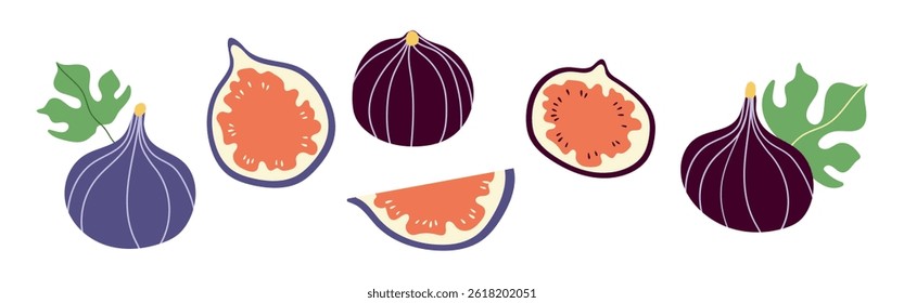Set of abstract vector figs. Simple figs. Organic fruit for juice, smoothie or healthy food. Fruit collection design for interior, poster, banner. Vector