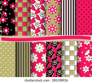 set of  abstract vector floral paper for scrapbook