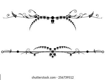 set of abstract vector floral vignettes  with flowers of Dicentra in black and white colors