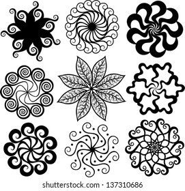 set of abstract vector flowers and emblems