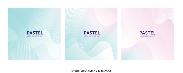 Set of abstract vector fluid modern minimal background. Dynamic flowing shape. Blue to pink pastel gradient. Collection of design element for backdrop, poster, banner, presentation, cover, flyer, card