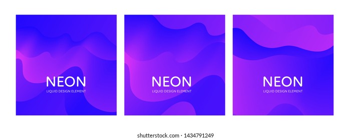 Set of abstract vector fluid modern minimal background. Dynamic flowing wavy shape. Blue and pink gradient. Collection of design element for backdrop, poster, banner, presentation, cover, flyer, card.