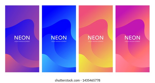Set of abstract vector fluid modern minimal vertical background. Blend flowing shapes. Neon color gradient collection. design for backdrop, journal, magazine, presentation, flyer, card, invitation