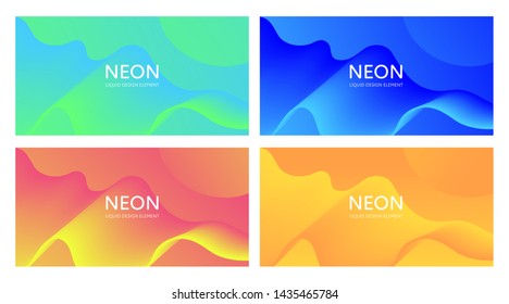 Set of abstract vector fluid modern minimal horizontal background. Blend flowing shape. Different color gradient collection. design for backdrop, annual report, magazine, presentation, flyer, card