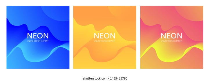 Set of abstract vector fluid modern minimal background. Dynamic bright blend shape. Different neon color gradient collection. design element for backdrop, annual report, magazine, presentation, flyer.