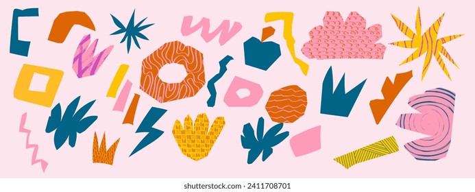 Conjunto de formas abstractas de forma libre vectorial con textura gruesa. Elementos de diseño Doodle.