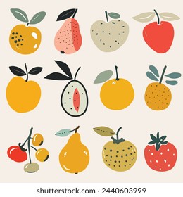 A set of abstract vector Fruits. Illustration for scrapbook, label, poster, print, menu