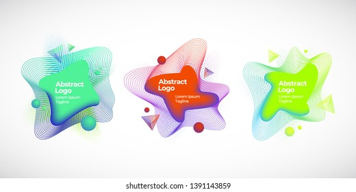 Set of Abstract Vector Geometric Liquid Banners, Emblems or Logos. Creative Decoration Templates for Backgrounds or Posters. Isolated.